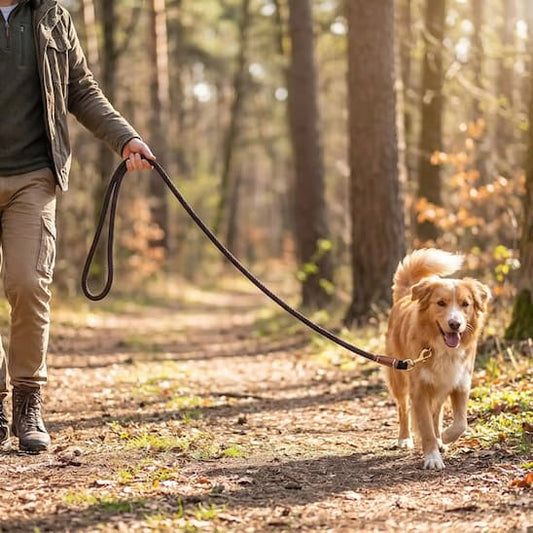 promenade toller longe chien marron en foret