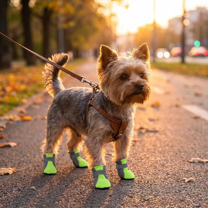 promenade yorkshire début de soirée avec chaussure chien vert fluo