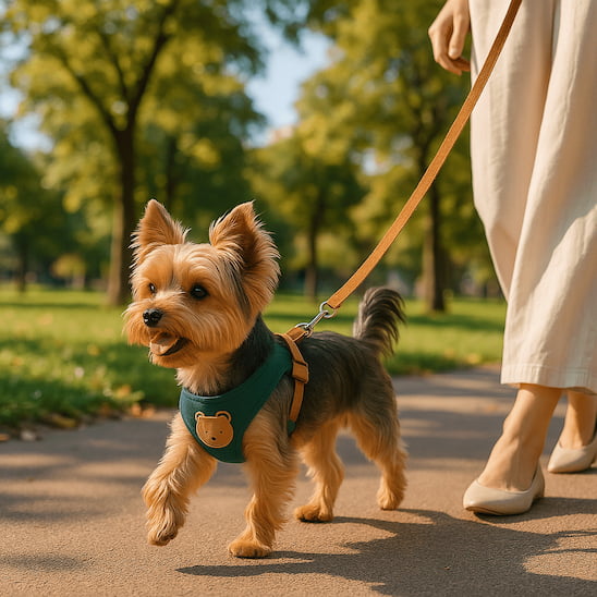 promenade yorkshire harnais pour petit chien vert motif ours