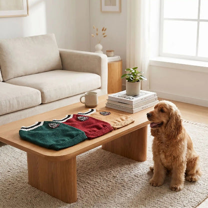 pull pour chien vert bordeaux camel table salon avec cocker