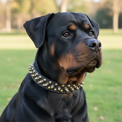 rottweiler assis parc collier chien noir rivets decoratifs