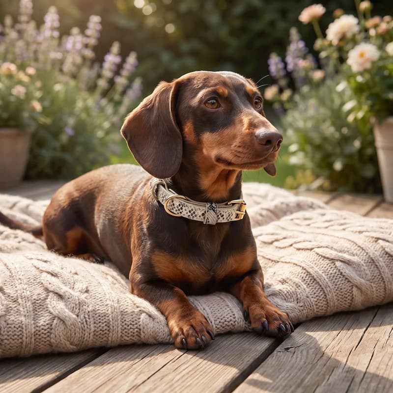 teckel allonge en extérieur portant collier pour chien serpent