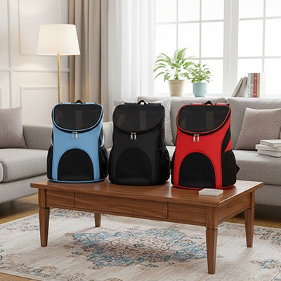 trois sac a dos chien sur petite table salon 