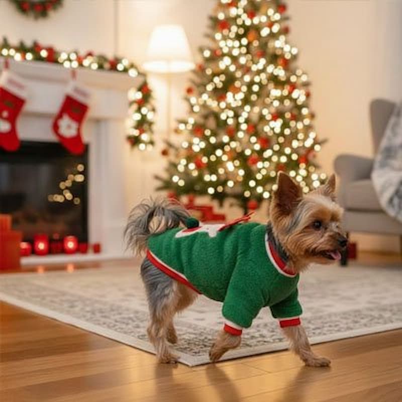 yorkshire portant pull pour chien renne vert décor noël